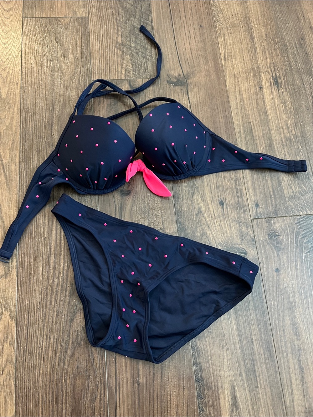 aerie Navy Bikini Set with Pink Dot Accents